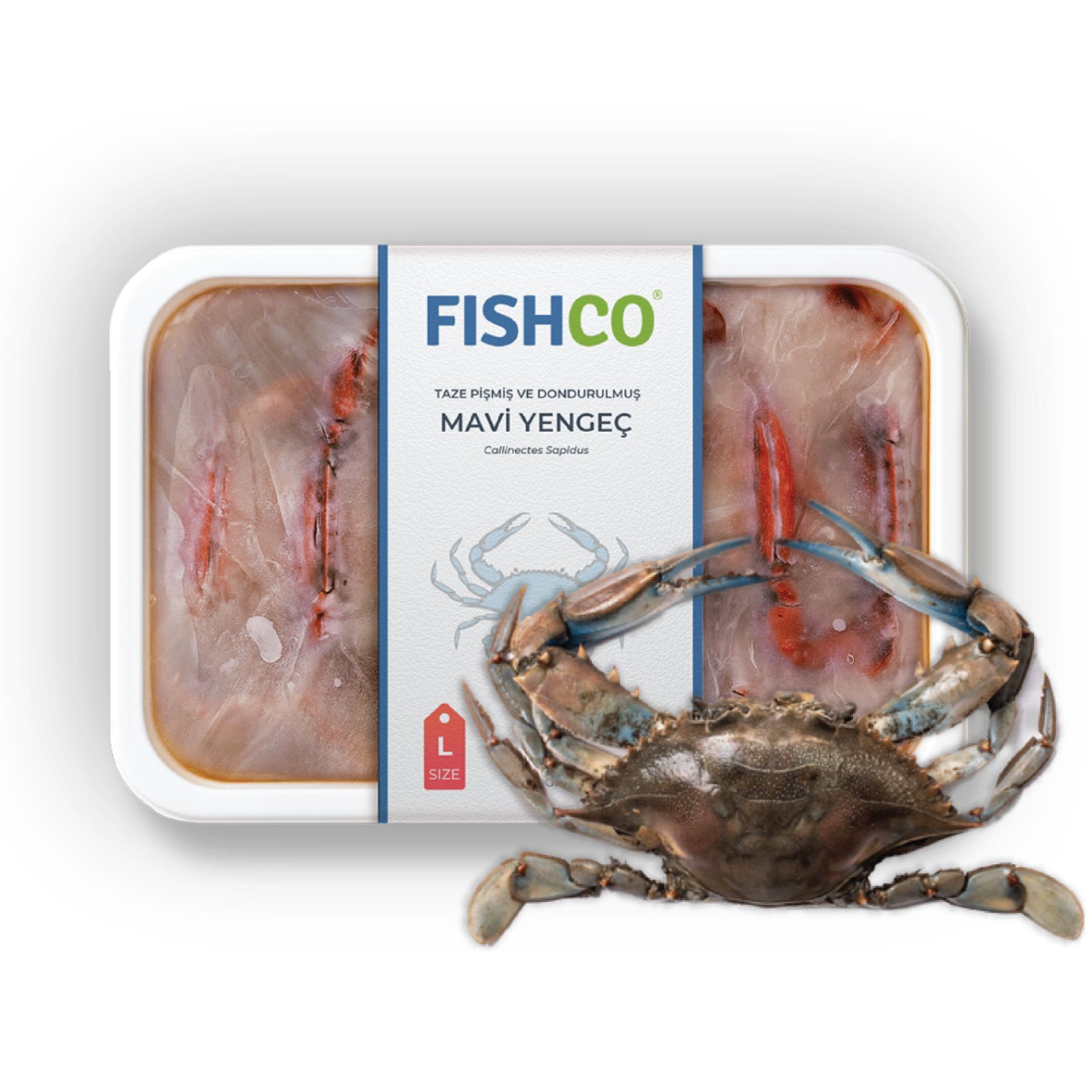 FISHCO cooked whole blue crab tray.