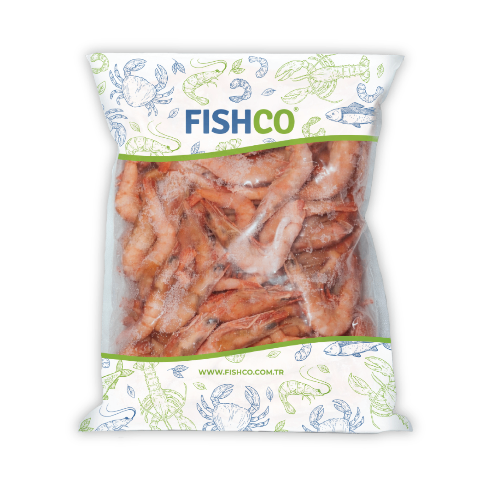 FISHCO bagged whole shrimp.